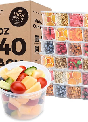 Glotoch Express 16oz Plastic Food Containers with Lids, Airtight and Leakproof Deli Cups, BPA-Free, Microwave/Freezer/Dishwasher Safe, 240 Pack