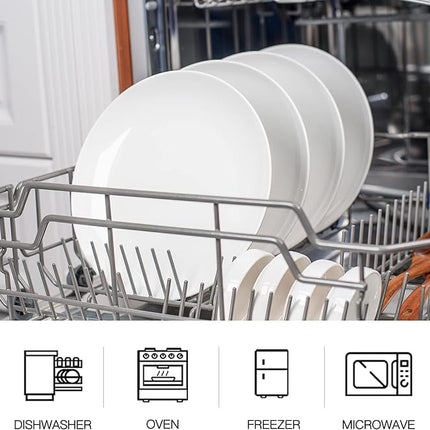 DELLING 10 inch White Dinner Plates Set, Porcelain Dessert/Salad Plate, Serving Dishes, Dinnerware Sets, Scratch Resistant, Lead-Free, Microwave, Oven, and Dishwasher Safe - Set of 4