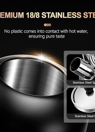 SUSTEAS Tea Kettle - 3.17QT Whistling Kettle with Ergonomic Handle - Premium Stainless Steel Tea Pots for Stove Top, Chic Vintage Teapot with Composite Base, Work for All Stovetops (Black)