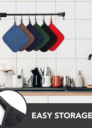 Joyhalo 6 Pack Pot Holders for Kitchen,Cotton Oven Holder with Great Heat Resistance,Non Slip Hot Pads for Kitchen Clearance,Black