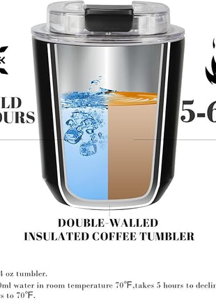 Puraville Insulated Tumblers with Lid, 10 oz Travel Coffee Mug Stainless Steel Vacuum Cup, Leak Proof Reusable Double Walled Coffee Tumbler for Iced and Hot Drinks, Black