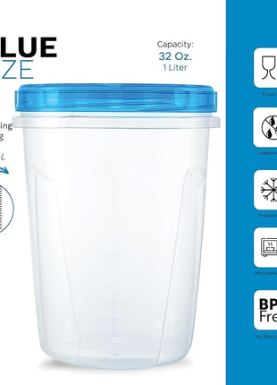 Tafura 6 Pack Leakproof Freezer Containers for Food with Twist Top Lids - 32 Oz BPA Free Reusable Plastic Soup Containers with Screw On Lids - Ideal for Meal Prep, Leftovers & Pantry Organization