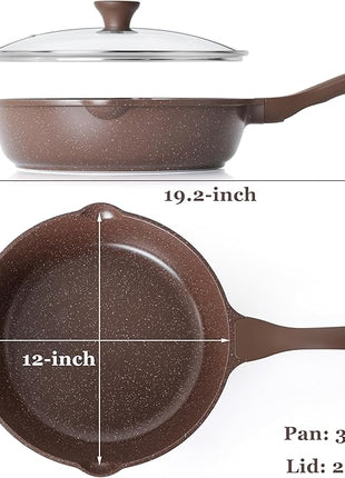 SENSARTE Nonstick Deep Frying Pan Skillet, 12-inch Saute Pan with Lid, Stay-Cool Handle, Healthy Cookware Cooking Pan with Cover, Induction Compatible (Toffee Brown)