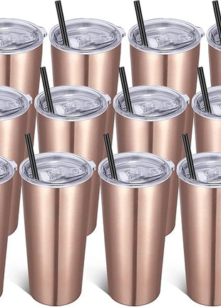VEGOND 20oz Tumbler Bulk with Lid and Straw 12 Pack, Stainless Steel Vacuum Insulated Tumbler, Double Wall Coffee Cup Travel Mug, Rose Gold