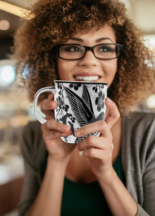 Karma Gifts 16 oz Black and White Boho Mug Hummingbird - Cute Coffee and Tea Mug - Ceramic Coffee Mugs for Women and Men, 1 Count (Pack of 1)