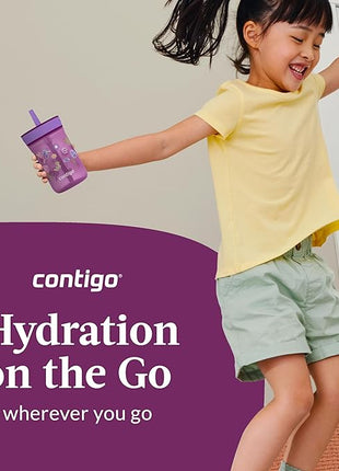 Contigo Leighton Straw Tumbler, 14 oz, Grape (Tulips) (Pack of 4)