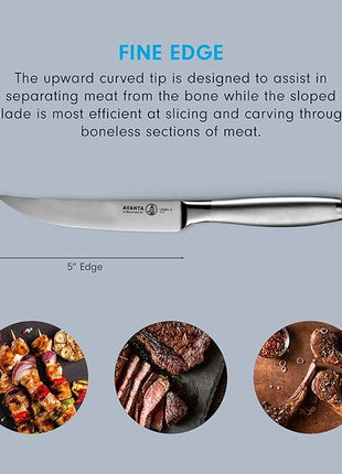 Messermeister Avanta 5” Fine Edge Steak Knife Set - German X50 Stainless Steel - Rust Resistant & Easy to Maintain - Includes 4 Steak Knives