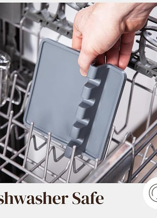 Silicone Spoon Rest for Stove Top with Drip Pad (2 Pack) - Heat Resistant BPA Free Utensil Rest & Kitchen Spoon Holder for Kitchen Counter - Grill Countertop - Spatula Holder, Tongs, Ladle - Gray