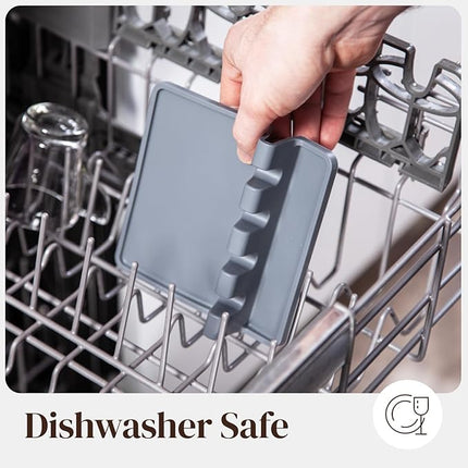 Silicone Spoon Rest for Stove Top with Drip Pad (2 Pack) - Heat Resistant BPA Free Utensil Rest & Kitchen Spoon Holder for Kitchen Counter - Grill Countertop - Spatula Holder, Tongs, Ladle - Gray