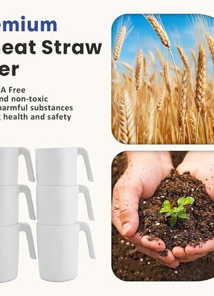 Homienly Wheat Straw Coffee Mugs Set of 6, Lightweight and Unbreakable Coffee Mugs with Handles, Alternatives to Plastic Coffee Mug, Microwave and Dishwasher Safe Cups for Kitchen, Tea - White