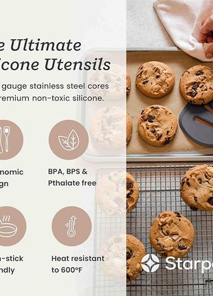 StarPack Premium Flexible Wide Silicone Turner Spatula - High Heat Resistant to 600°F, Hygienic One Piece Design, Non Stick Rubber Kitchen Utensil for Fish, Egg, Pancakes, Cookies & more (Stormy Grey)