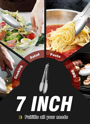 Walfos 7 inch Small Kitchen Tongs for Cooking, Mini Silicone Serving Tongs, Great for Cooking, Salad, Grilling, Pasta, Steaks, Vegetables