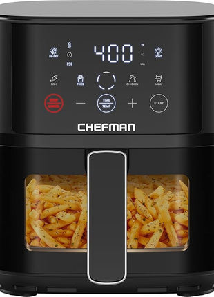 Chefman Air Fryer – 4 QT Compact Airfryer for Quick & Easy Meals, Features Hi-Fry Technology for Extra Crisp, Easy-View Window, Touch Controls with 4 Presets, Nonstick & Dishwasher Safe Basket - Black