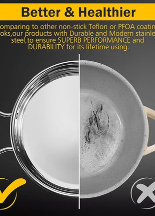 Wodillo 6Pcs Pots and Pans Set, Stainless Steel Pot Set, Nonstick Kitchen Cookware Set, Induction Pots Set with Stay-Cool Handle, Works with Electric and Gas Cooktops, Dishwasher Safe