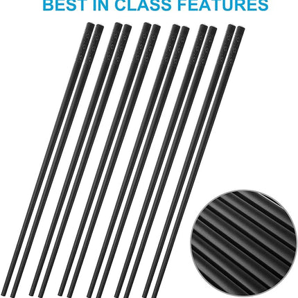 10 Pairs Fiberglass Chopsticks Family Set, ONEHERE Reusable Chinese, Japanese, Korean Chop sticks, Dishwasher Safe, Non-slip, for Sushi, Noodles, Food, Hotpot& Cooking, 9.5 inches, Classic Black