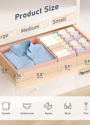 DIMJ Drawer Organizer Clothes, 20 Pack Dresser Organizer, Foldable Closet Organizers and Storage, Fabric Dresser Bins, Drawer Dividers for Nursery, Baby Clothes, Underwears, Sock (Pink)