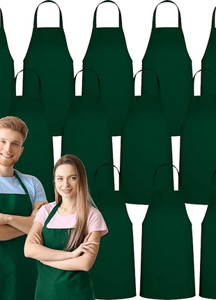 GREEN LIFESTYLE 12 Pack Professional Chef Apron – Grilling Aprons for Men, Waterproof Cooking Aprons for BBQ, Work or Restaurant Use, Kitchen Aprons for Women – Green, No Pockets