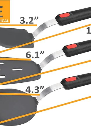 Set of 3, Silicone Spatula Turner,600°F Heat Resistant Cooking Spatulas for Nonstick Cookware, Large Kitchen Utensils BPA Free Rubber Spatula Set for Egg, Pancake, Fish, Burger