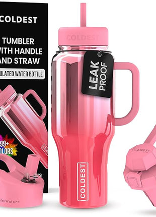 Coldest Tumbler with Handle and Straw - 100% Spill Proof Tumbler with Straw (3 Lids) - Stainless Steel Insulated Leakproof Tumblers for Women & Men - Cup Holder Friendly - 36 oz (Lily Nova)