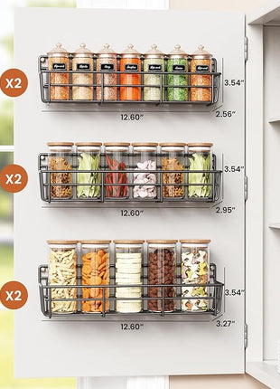 Spice Rack wall mounted 6 Pack, Space-Saving Spice Organizer for Spice Jars and Seasonings,Screw or Adhesive Hanging Spice Rack Organizer for Your Kitchen Cabinet,or Pantry Door