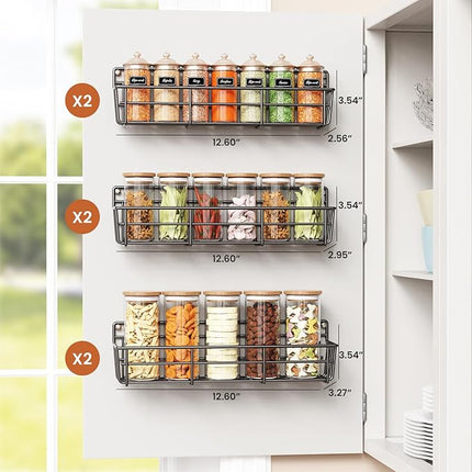 Spice Rack wall mounted 6 Pack, Space-Saving Spice Organizer for Spice Jars and Seasonings,Screw or Adhesive Hanging Spice Rack Organizer for Your Kitchen Cabinet,or Pantry Door