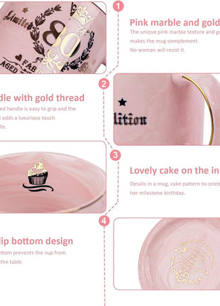 80th Birthday Gifts for Women, 14oz Pink Coffee Mug with Gold Pattern, Best Gifts for 80 Year Old Grandma, Mom, Sister, Friend, Fabulous 80 Limited Edition, 1943 Birthday Gifts for Women.