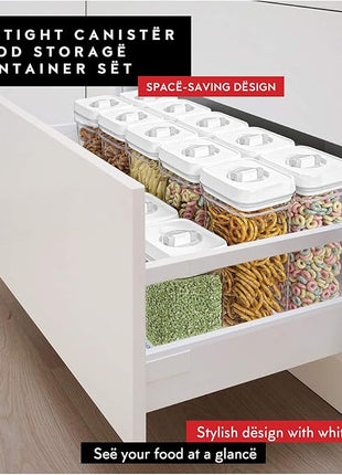 DWËLLZA KITCHEN Pasta Storage Containers for Pantry - Set of 2 White Airtight Spaghetti Container Storage - Ideal for Spaghetti & Noodles, Kitchen Pantry Organization and Storage, Keeps Food Fresh