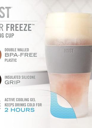 Host Freeze, Frozen Mugs, Freezable Pint Set, Beer Keep Your Drinks Cold, Double Walled Insulated Glasses, Tumbler for Iced Coffee, 16oz, Set of 2, Wood