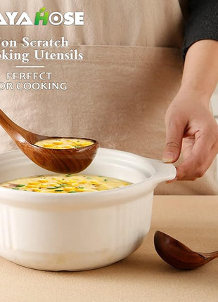 Wooden Ladle for Soup, 3Pcs Wooden Spoons for Cooking, Non-Stick Wood Spoon, Natural Teak Wood Cooking Spoons, Kitchen Utensils Spoons Set