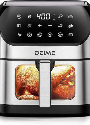 DEIME Air Fryer 6.5 QT Oilless Oven Large AirFryer Healthy Cooker with 10 1-Touch Preset, Visible Cooking Window, Non-Stick Basket & Dishwasher Safe