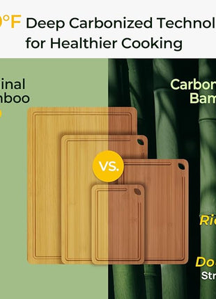 Wood Cutting Board, Carbonized Bamboo Cutting Boards Set With Smooth Surface & Easy Storage For Busy Kitchens, Ideal Charcuterie & Chopping, Durable, Knife-Friendly (4Pcs)