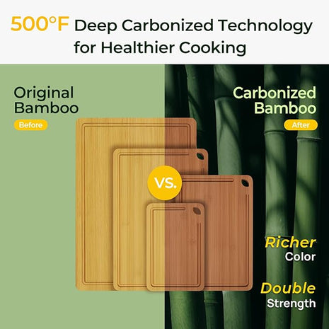 Wood Cutting Board, Carbonized Bamboo Cutting Boards Set With Smooth Surface & Easy Storage For Busy Kitchens, Ideal Charcuterie & Chopping, Durable, Knife-Friendly (4Pcs)