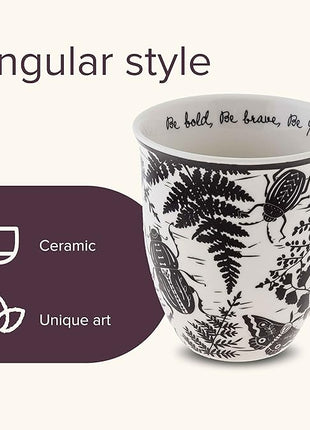 Karma Gifts 16 oz Black and White Boho Mug Beetle - Cute Coffee and Tea Mug - Ceramic Coffee Mugs for Women and Men