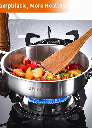DELARLO Tri-Ply Stainless Steel 10 Inch Frying Pan,3 Quart Sauté Pan with lid,Compatible with All Cooktops,Oven Up to 660℉,Chicken Fryer,Dishwasher-Friendly