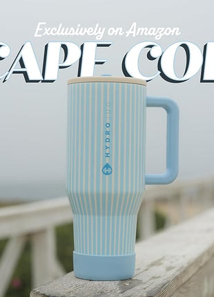 HydroJug Traveler - 32 oz Water Bottle with Handle & Flip Straw - Fits in Cup Holder, Leak Resistant Tumbler-Reusable Insulated Stainless Steel & Rubber Base - Gifts for Women & Men, Cape Cod