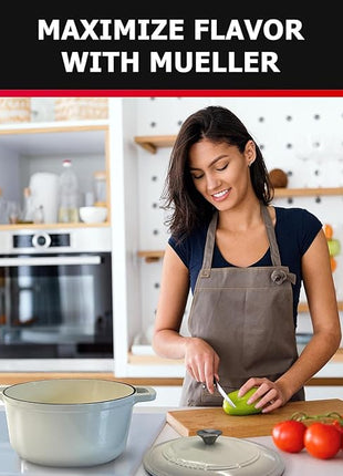 MUELLER HOME 4.5 QT Enameled Cast Iron Dutch Oven, Heavy-Duty Casserole Dish and Braiser Pan with Lid and Stainless Knob, Oven-Safe up to 500° F & Across All Cooktops, Oyster White