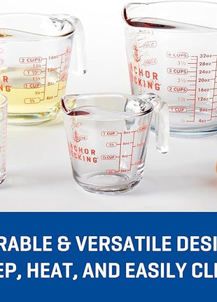 Anchor Hocking Glass Measuring Cups, 4 Piece Set (5 Ounce, 1 Cup, 2 Cup, 4 Cup liquid measuring cups)