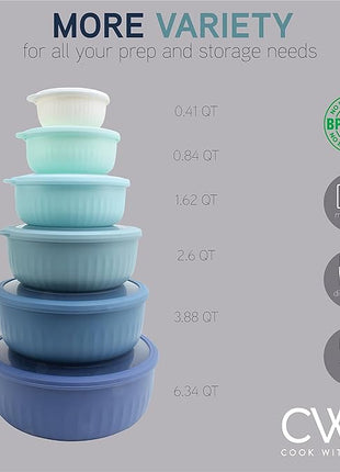 COOK WITH COLOR Prep Bowls with Lids- Wide and Deep Nesting Plastic Small Mixing Bowl Set with Lids, 12 Piece Set - Wide Bowls, Blue