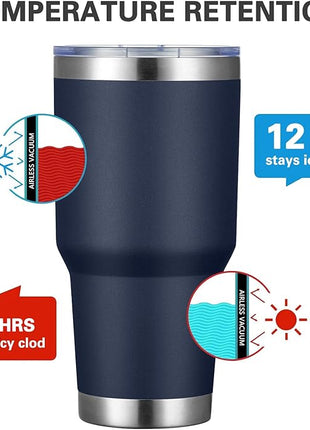 MEWAY 30oz Tumbler Double Wall Vacuum Insulated Travel Mug, Stainless Steel Tumbler with Lid, Durable Powder Coated Insulated Coffee Cup for Cold & Hot Drinks (Navy,1 PACK)