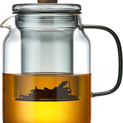 34OZ Glass Teapot with Infuser 1000ML, Borosilicate Glass Tea Pot with Detachable Glass Tea Kettle Tea Infuser, Loose Leaf, Blooming Tea