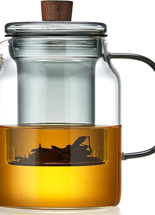 Glass Tea Pot, 560ML Borosilicate Glass Teapot (Gray) with Detachable Glass Tea Infuser, Clear Loose Leaf Glass Tea Kettle, Blooming Tea, Tea bag 19OZ