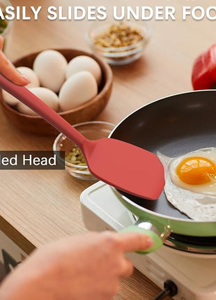 Coukre 3 Pack Silicone Spatula Set, High Heat Resistant, BPA-Free, Fish Spatula, Solid & Slotted Turner for Non-Stick Pans, Flipping Eggs, Pancakes, Fish, Burgers (3, PureRed)