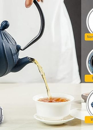 Tea Kettle, TOPTIER Japanese Cast Iron Teapot with Stainless Steel Infuser, Cast Iron Tea Kettle Stovetop Safe, Wave Design Tea Pot Coated with Enameled Interior for 30 Ounce (900 ml), White