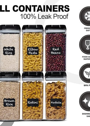 Shazo Airtight Food Storage Containers with Lids - 6 PC BPA Free Clear Plastic Cereal Containers with Easy Lock Lids for Kitchen and Pantry Organization for Snacks and Pasta - 1.2L