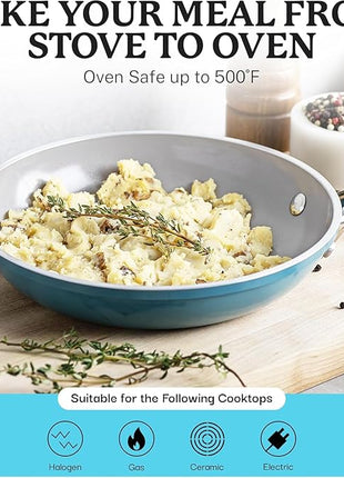 Gotham Steel Aqua Blue Pots and Pans Set, 12 Piece Nonstick Ceramic Cookware, Includes Frying Pans, Stockpots & Saucepans, Stay Cool Handles, Oven & Dishwasher Safe, 100% PFOA Free, Turquoise