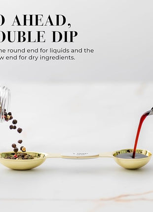 White and Gold Magnetic Measuring Spoons – Stainless Steel Double Sided Measuring Spoons for Cooking and Baking – Cute White and Gold Kitchen Accessories, Ideal for Gifting