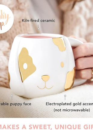 Pinky Up Penny Dog Mug, Ceramic Tea Mug, Tea Tumbler Cup, Dog Lover Gifts, Puppy Inspired Tea Cup, Gold Accents, 16oz