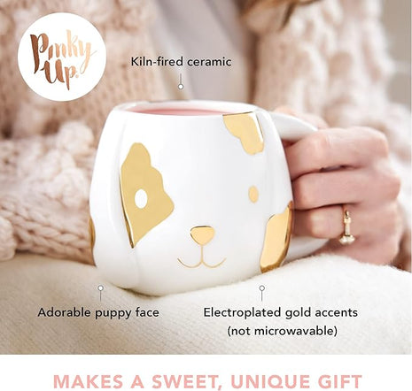 Pinky Up Penny Dog Mug, Ceramic Tea Mug, Tea Tumbler Cup, Dog Lover Gifts, Puppy Inspired Tea Cup, Gold Accents, 16oz