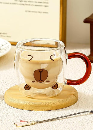 Birthday Gifts for Women Men Cute Capybara Mug Double Walled Coffee Glasses Cups Tea Cappuccino Latte Cup Funny Christmas Gifts Cute Capybara Stuff Gift for Mom Friend Coworker Her Him Home Decor