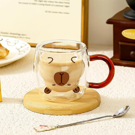 Birthday Gifts for Women Men Cute Capybara Mug Double Walled Coffee Glasses Cups Tea Cappuccino Latte Cup Funny Christmas Gifts Cute Capybara Stuff Gift for Mom Friend Coworker Her Him Home Decor